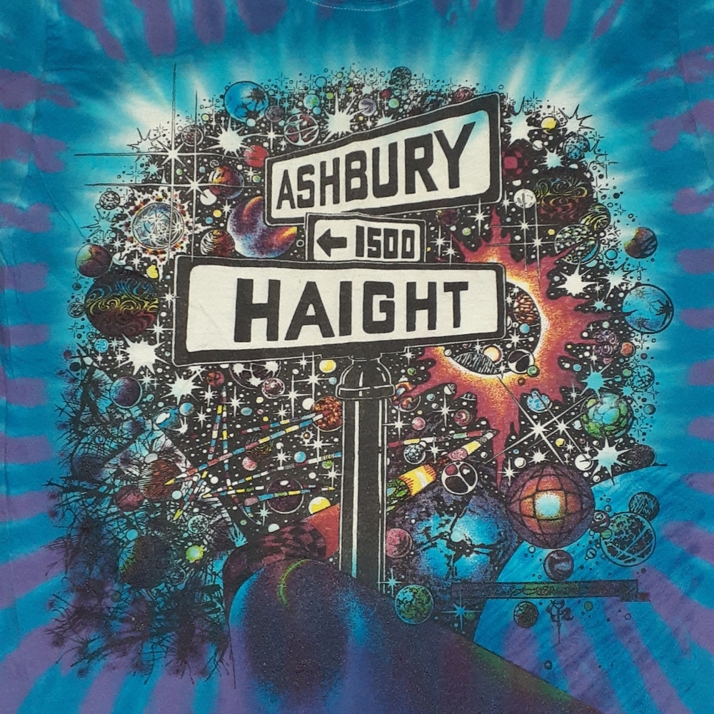 90s Ashbury Haight San Francisco California Psychedelic Hippie Tie Dye Shirt - Picture 1 of 7